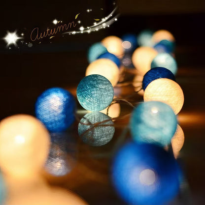 LED Cotton Ball String Lights — Camping Tent Fairy Lights, Battery/USB Powered, Warm Cozy Glow