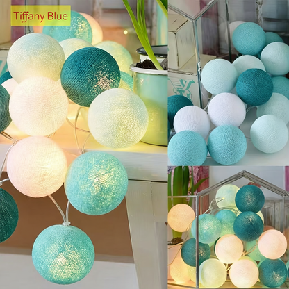 LED Cotton Ball String Lights — Camping Tent Fairy Lights, Battery/USB Powered, Warm Cozy Glow