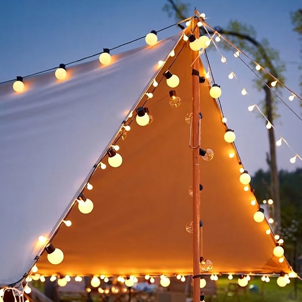 G50 Large Ball String Lights — Outdoor Camping Fairy Lights for Tent Awning & Patio, Battery/USB/Solar Powered, Warm Cozy Glow (10-40 LEDs)